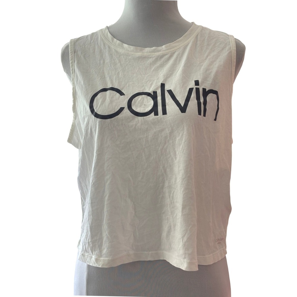 Calvin Klein Performance Womens White Logo Muscle Tank Top PFCWMM10 Size Large